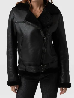Discount Saint and Sofia Spitfire Shearling Jacket - Black