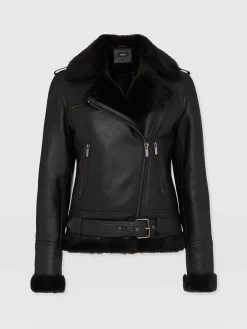 Discount Saint and Sofia Spitfire Shearling Jacket - Black