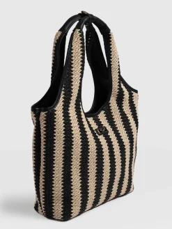 Discount Saint and Sofia Stella Shoulder Tote Bag - Beige/Black Raffia