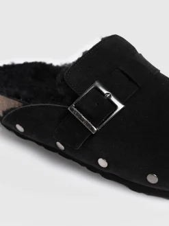 New Saint and Sofia Studded Clogs - Black Shearling