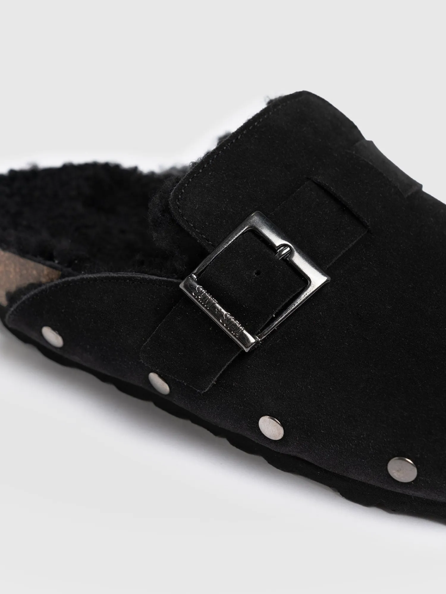 New Saint and Sofia Studded Clogs - Black Shearling