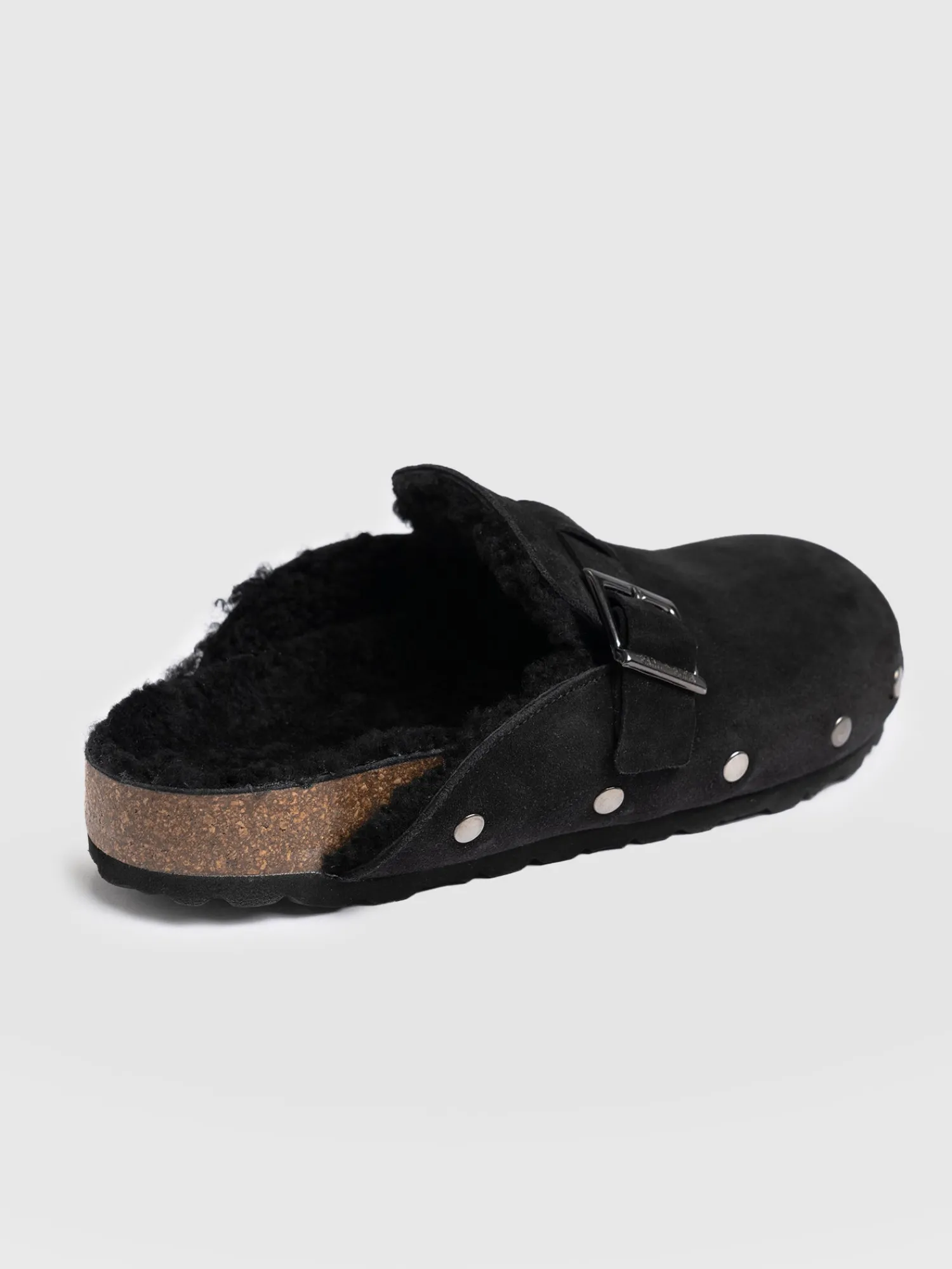 New Saint and Sofia Studded Clogs - Black Shearling