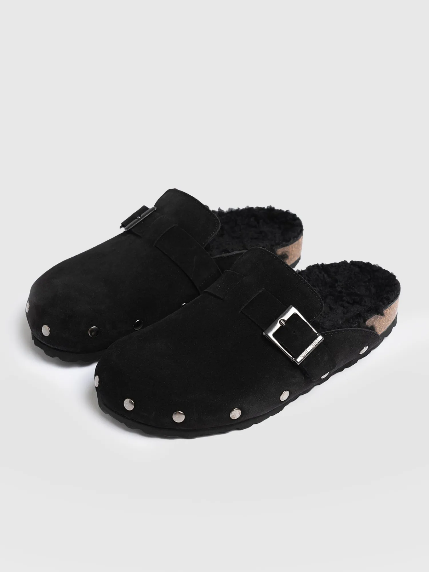 New Saint and Sofia Studded Clogs - Black Shearling