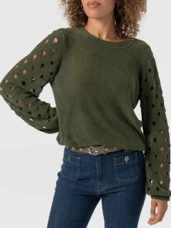 Sale Saint and Sofia Suki Lace Hole Knit - Green