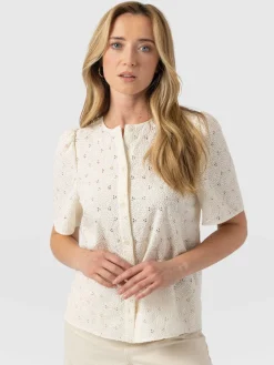 Outlet Saint and Sofia Tabitha Short Sleeve Blouse - Cream