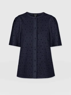 Hot Saint and Sofia Tabitha Short Sleeve Blouse - Navy