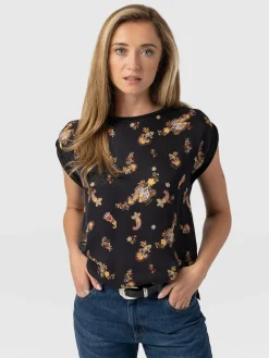 Fashion Saint and Sofia Turn Up Contrast Tee - Black Paisley