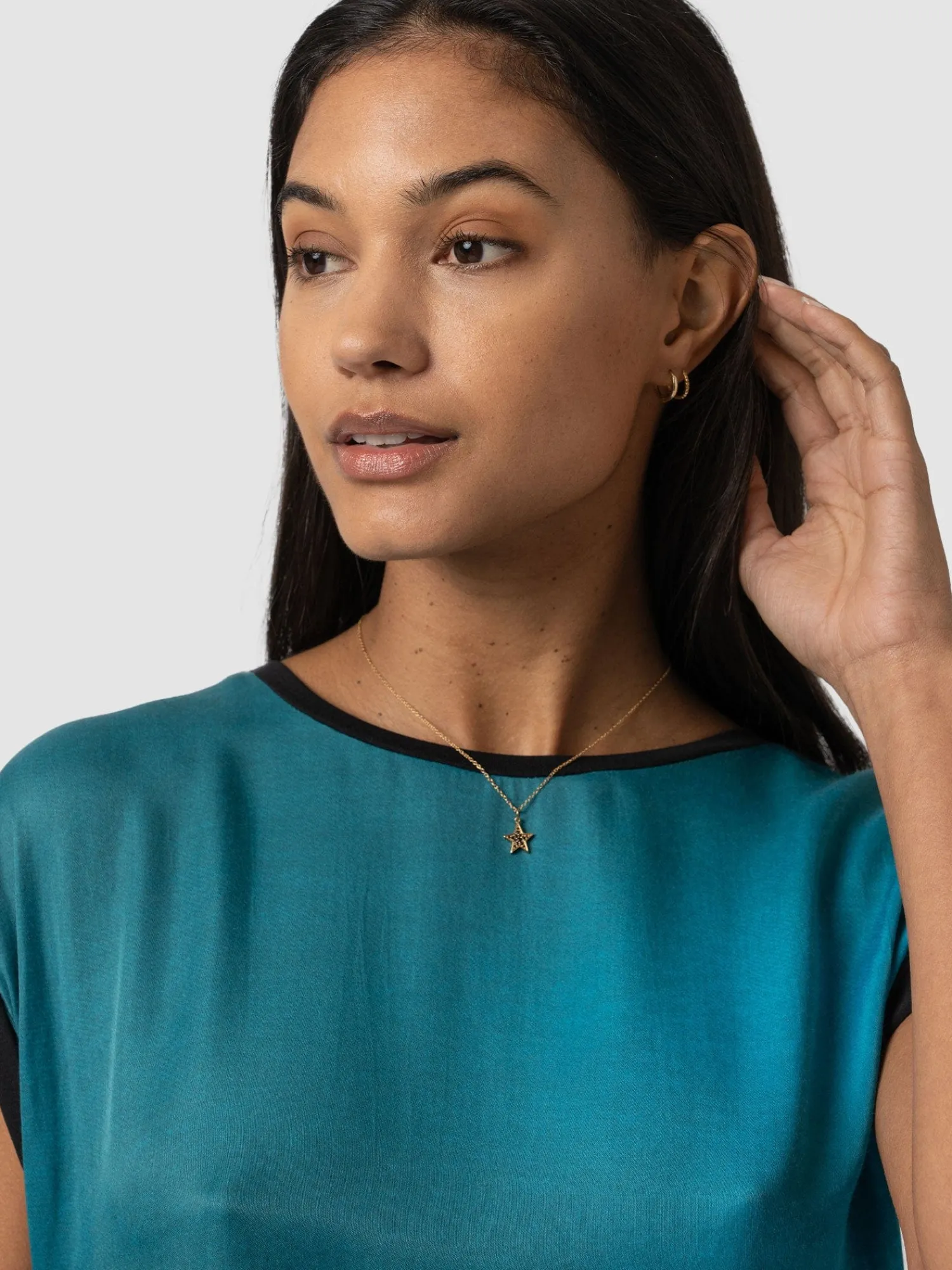 Outlet Saint and Sofia Turn Up Contrast Tee - Blue Coral