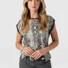 Hot Saint and Sofia Turn Up Contrast Tee - Cream Snake