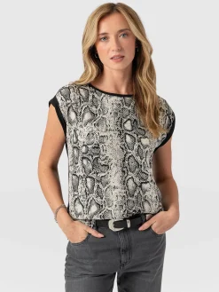 Hot Saint and Sofia Turn Up Contrast Tee - Cream Snake