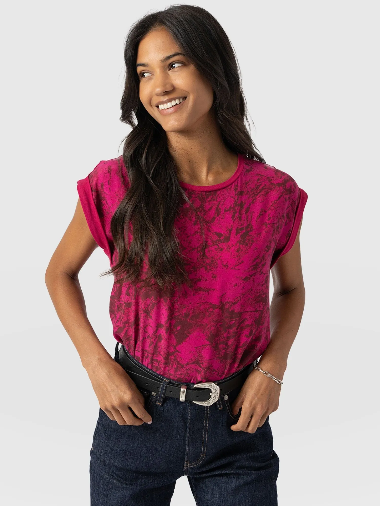 New Saint and Sofia Turn Up Contrast Tee - Pink Marble