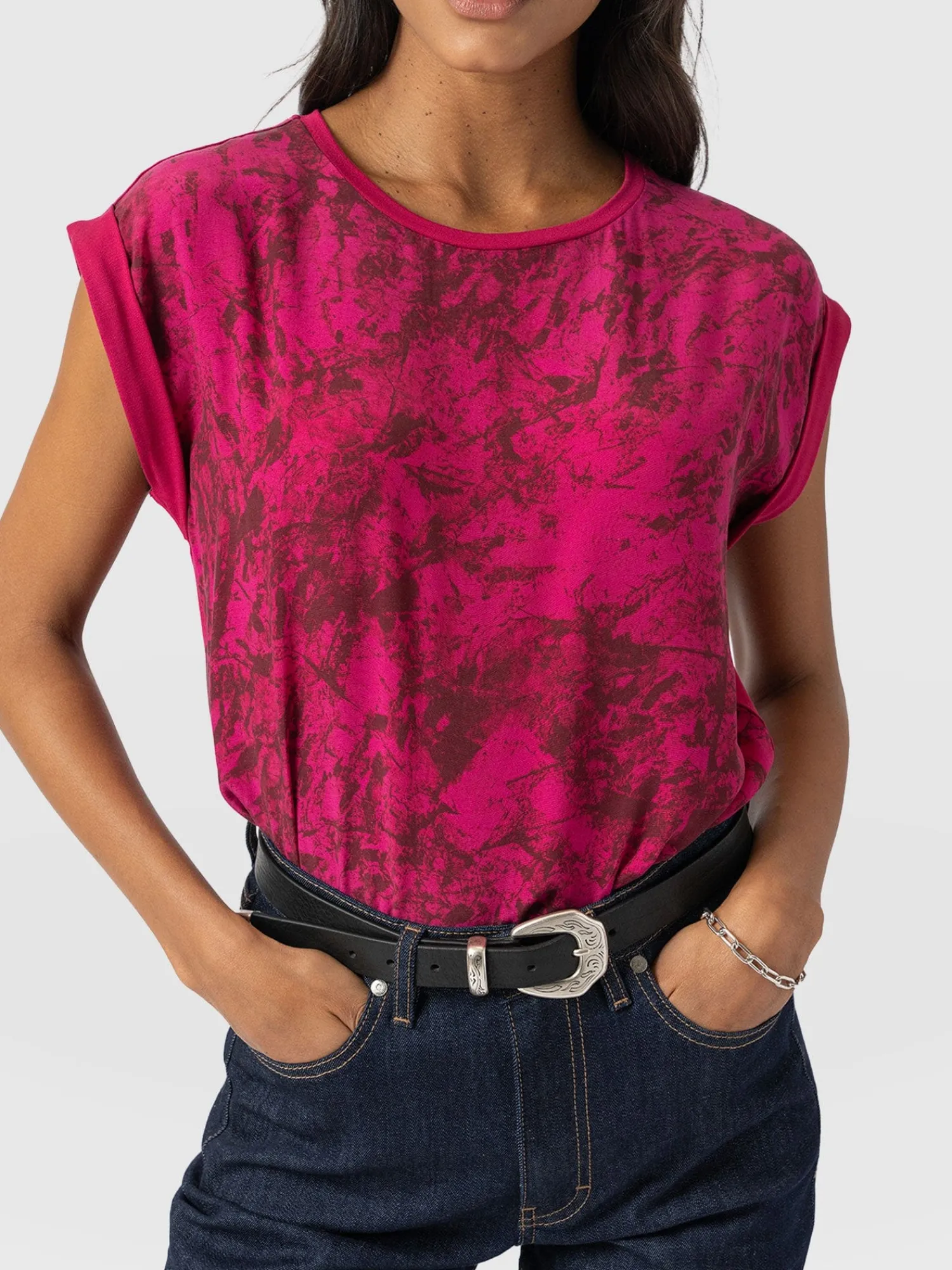 New Saint and Sofia Turn Up Contrast Tee - Pink Marble