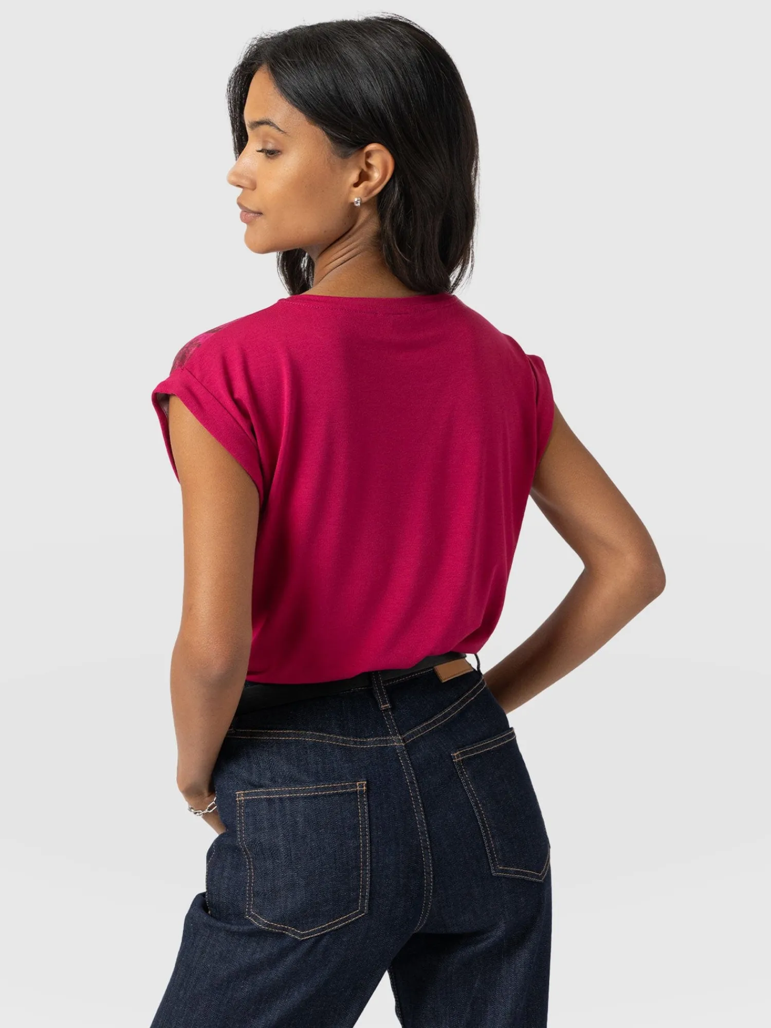 New Saint and Sofia Turn Up Contrast Tee - Pink Marble