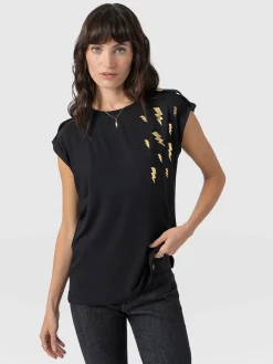 Discount Saint and Sofia Turn Up Tee - Black Lightning