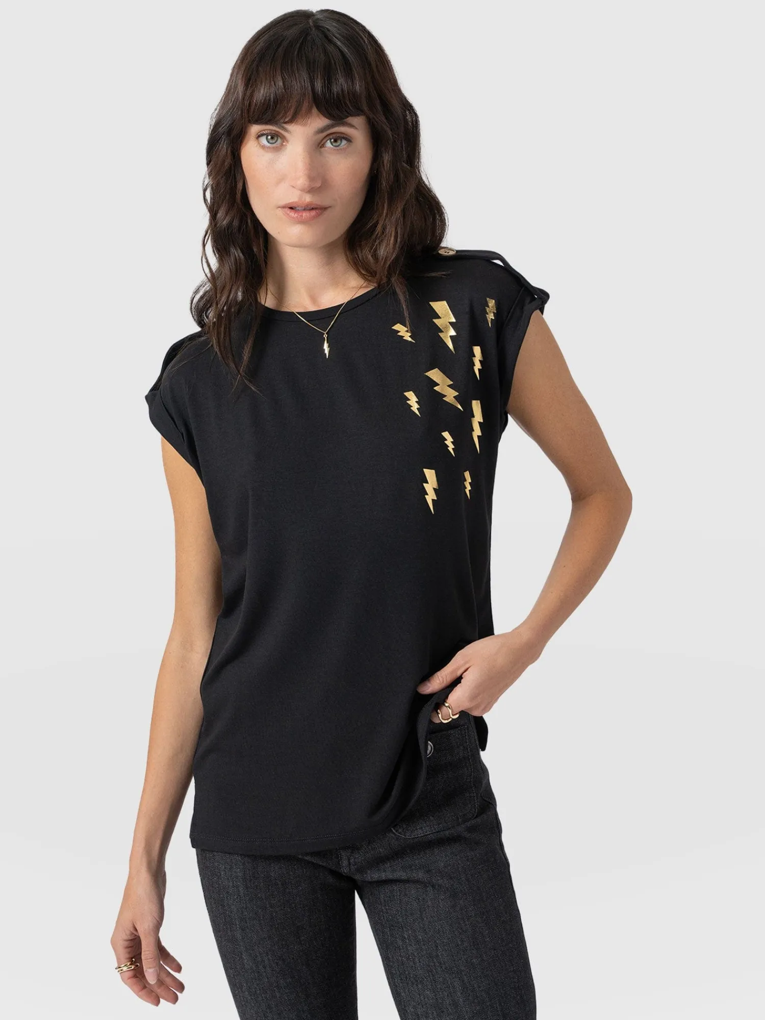 Discount Saint and Sofia Turn Up Tee - Black Lightning
