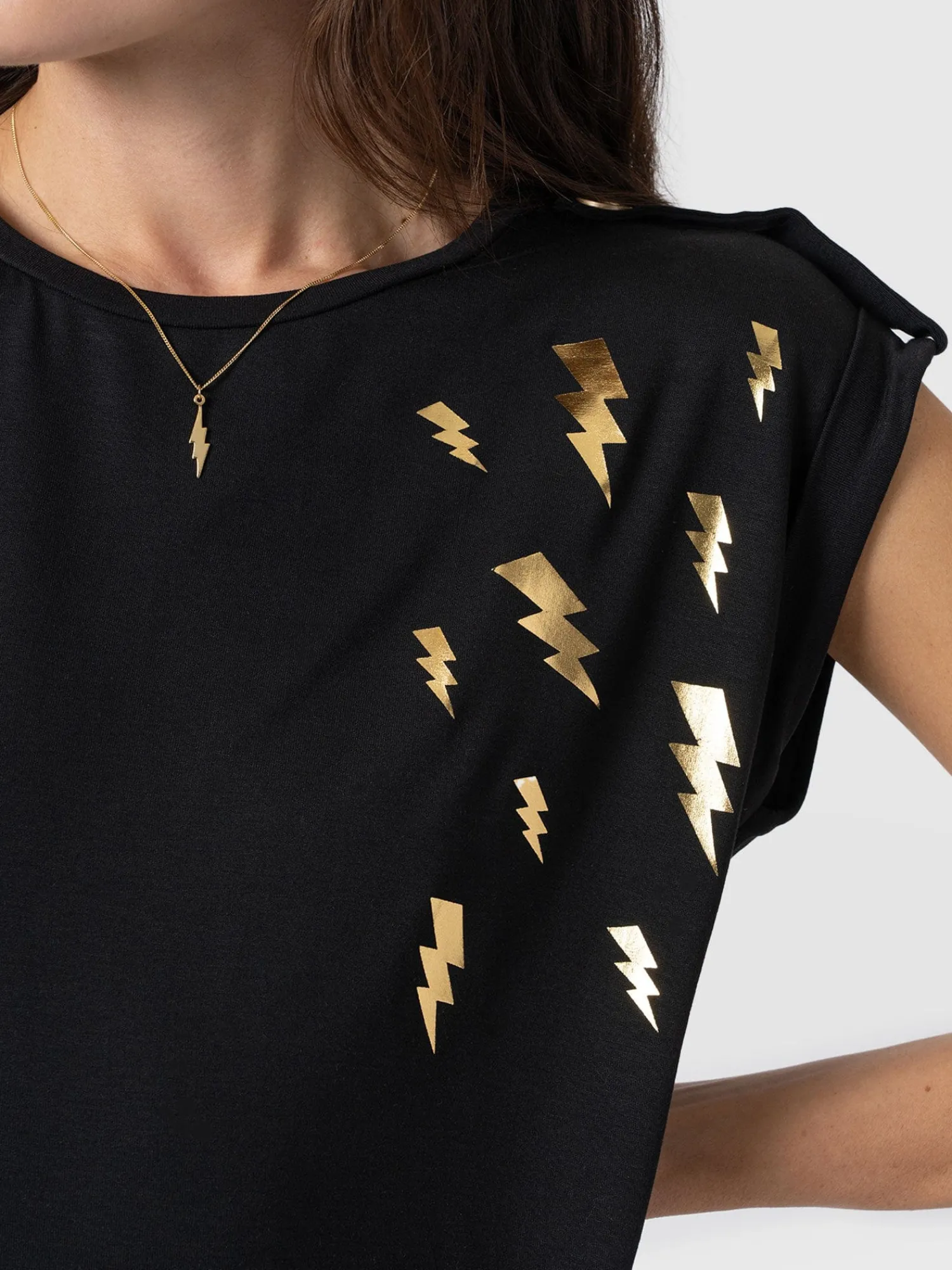 Discount Saint and Sofia Turn Up Tee - Black Lightning