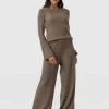Fashion Saint and Sofia Victory Rib Wide Leg Pant - Beige