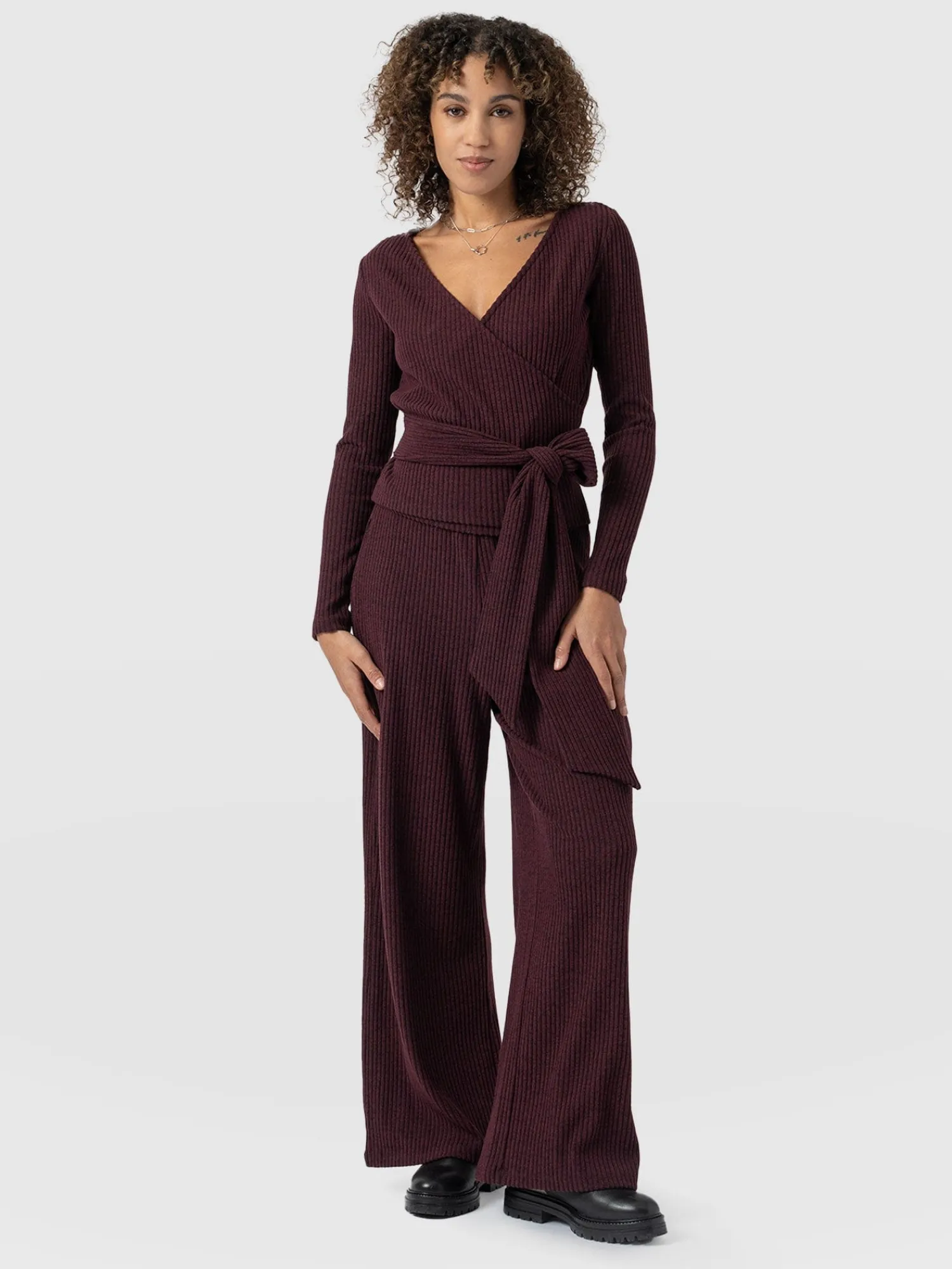 Best Saint and Sofia Victory Rib Wide Leg Pant - Burgundy