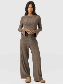 Fashion Saint and Sofia Victory Rib Wide Leg Pant - Beige