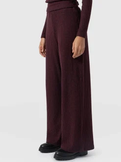 Best Saint and Sofia Victory Rib Wide Leg Pant - Burgundy
