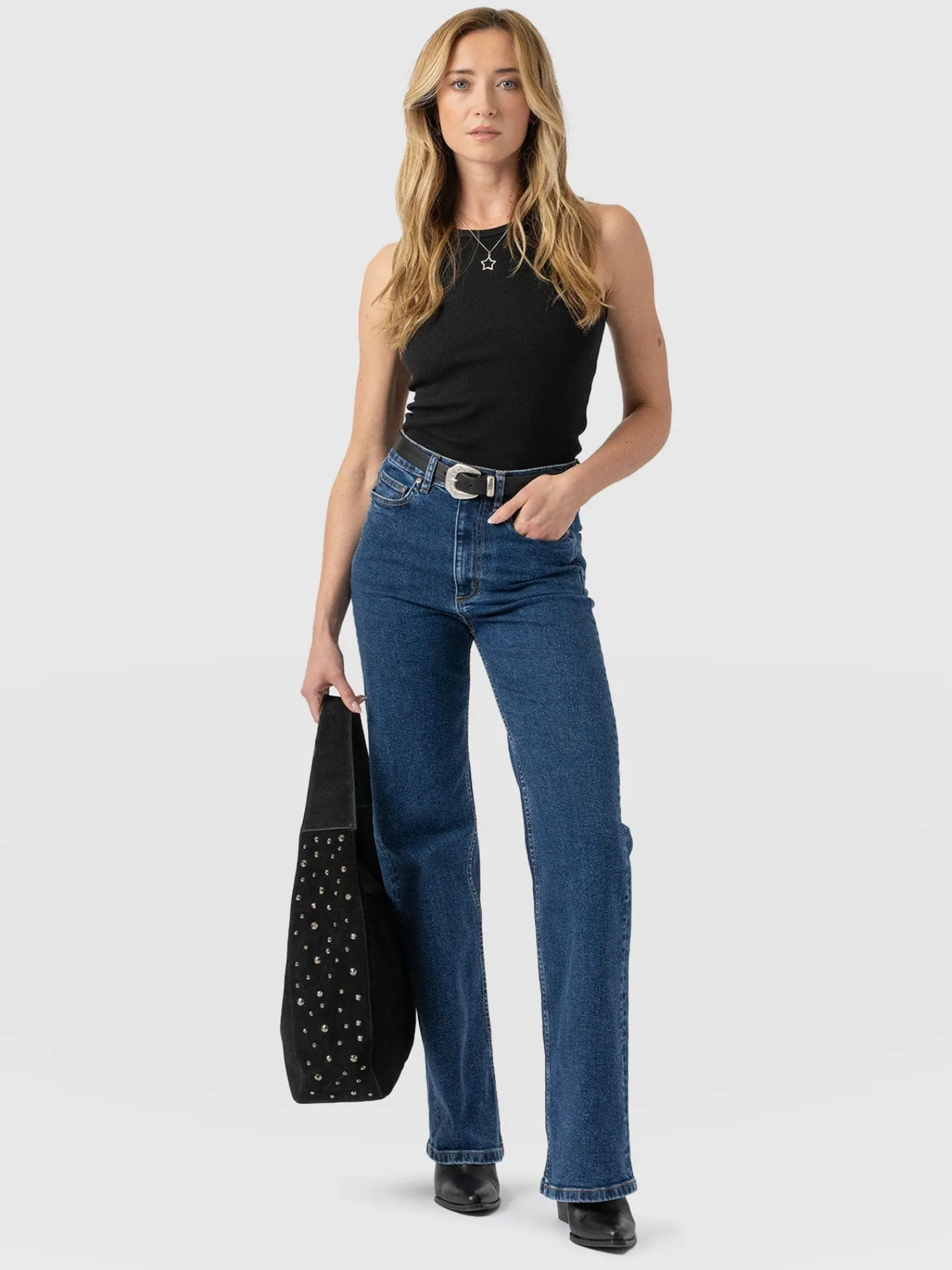 Sale Saint and Sofia Wide Leg Jean - Mid Blue