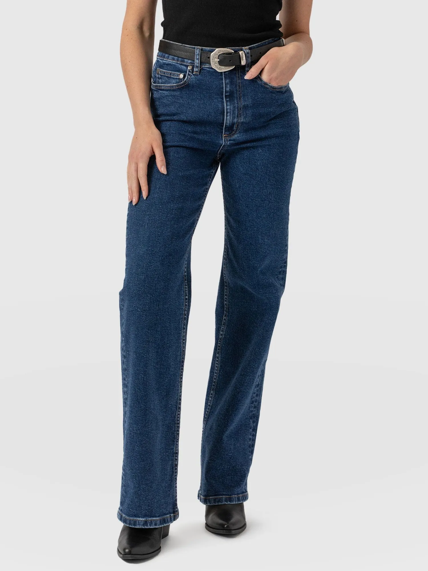 Sale Saint and Sofia Wide Leg Jean - Mid Blue