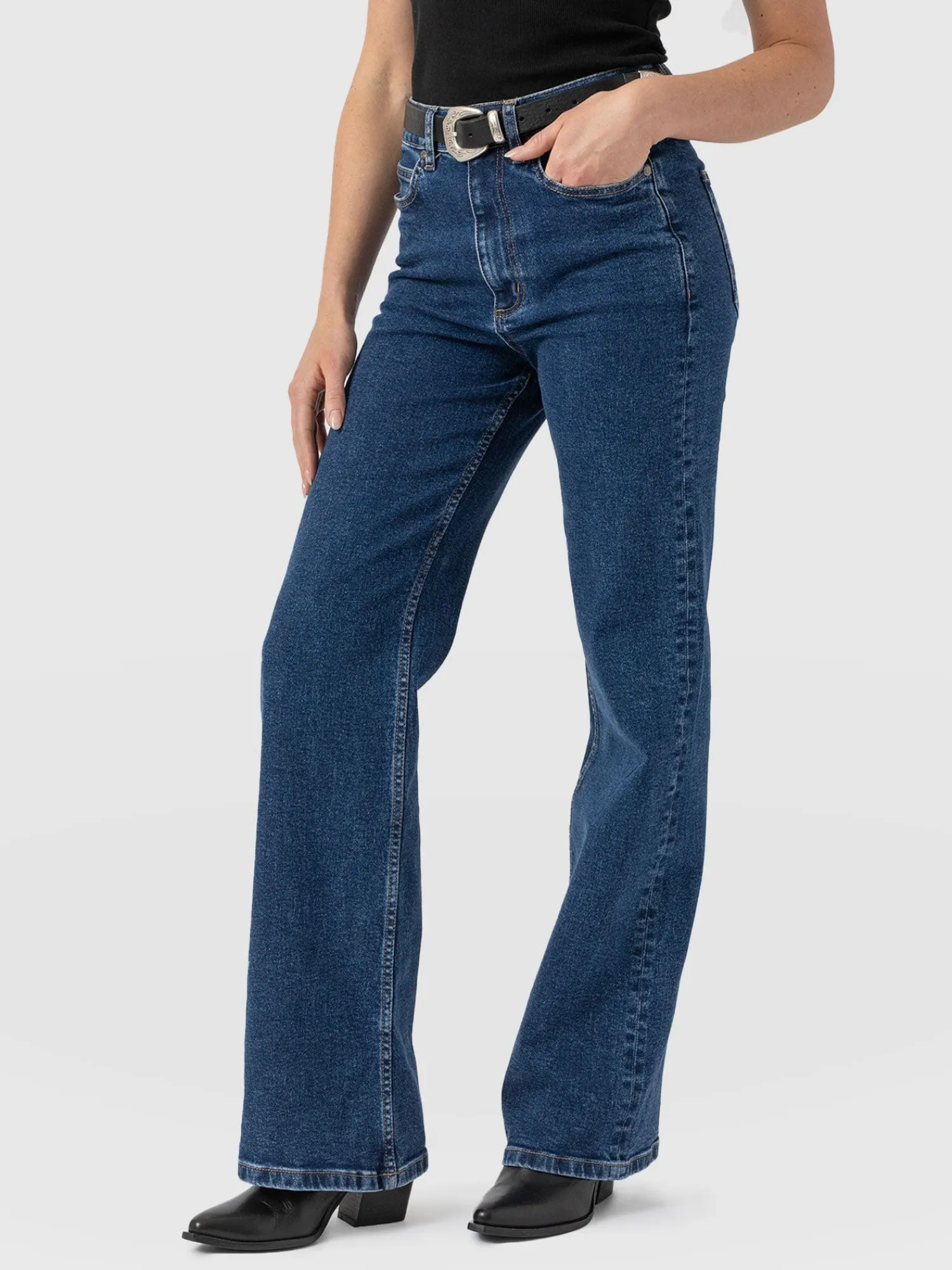 Sale Saint and Sofia Wide Leg Jean - Mid Blue
