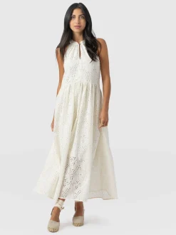 Hot Saint and Sofia Zoey Halter Neck Dress - White Broderie