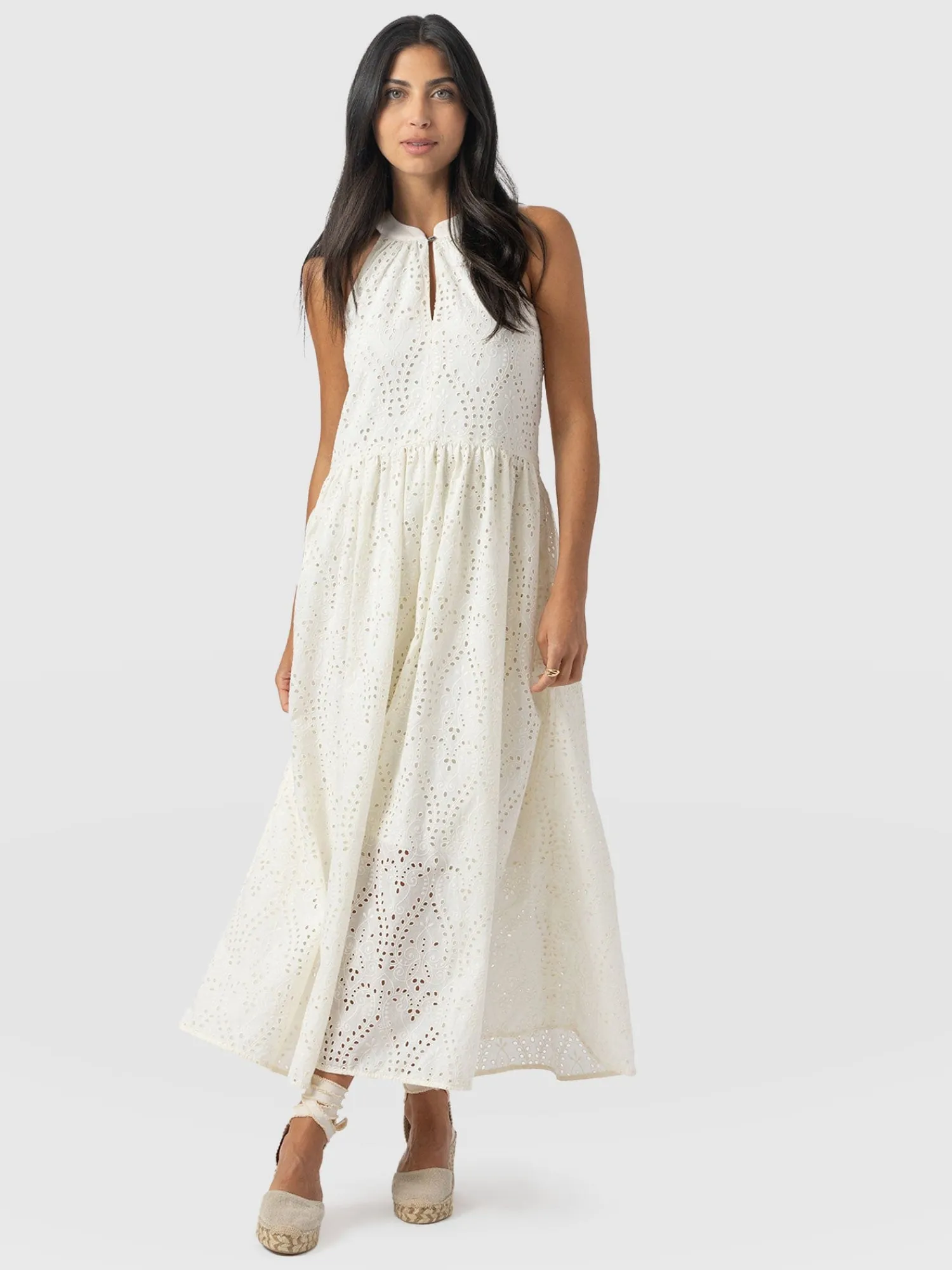 Hot Saint and Sofia Zoey Halter Neck Dress - White Broderie