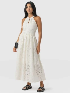 Hot Saint and Sofia Zoey Halter Neck Dress - White Broderie