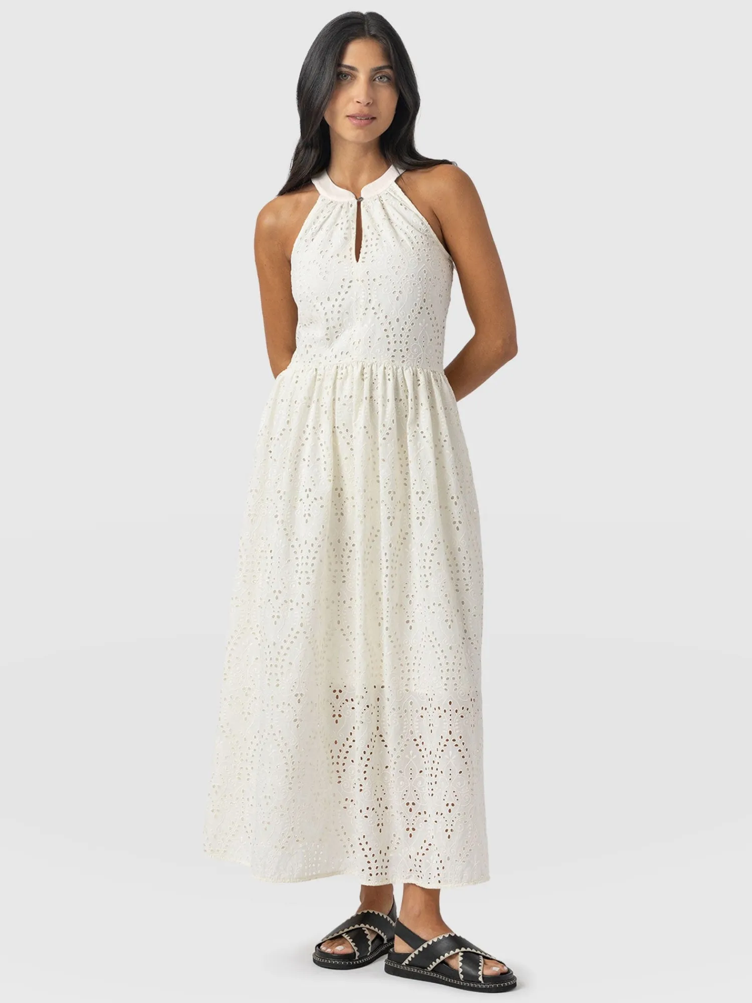 Hot Saint and Sofia Zoey Halter Neck Dress - White Broderie