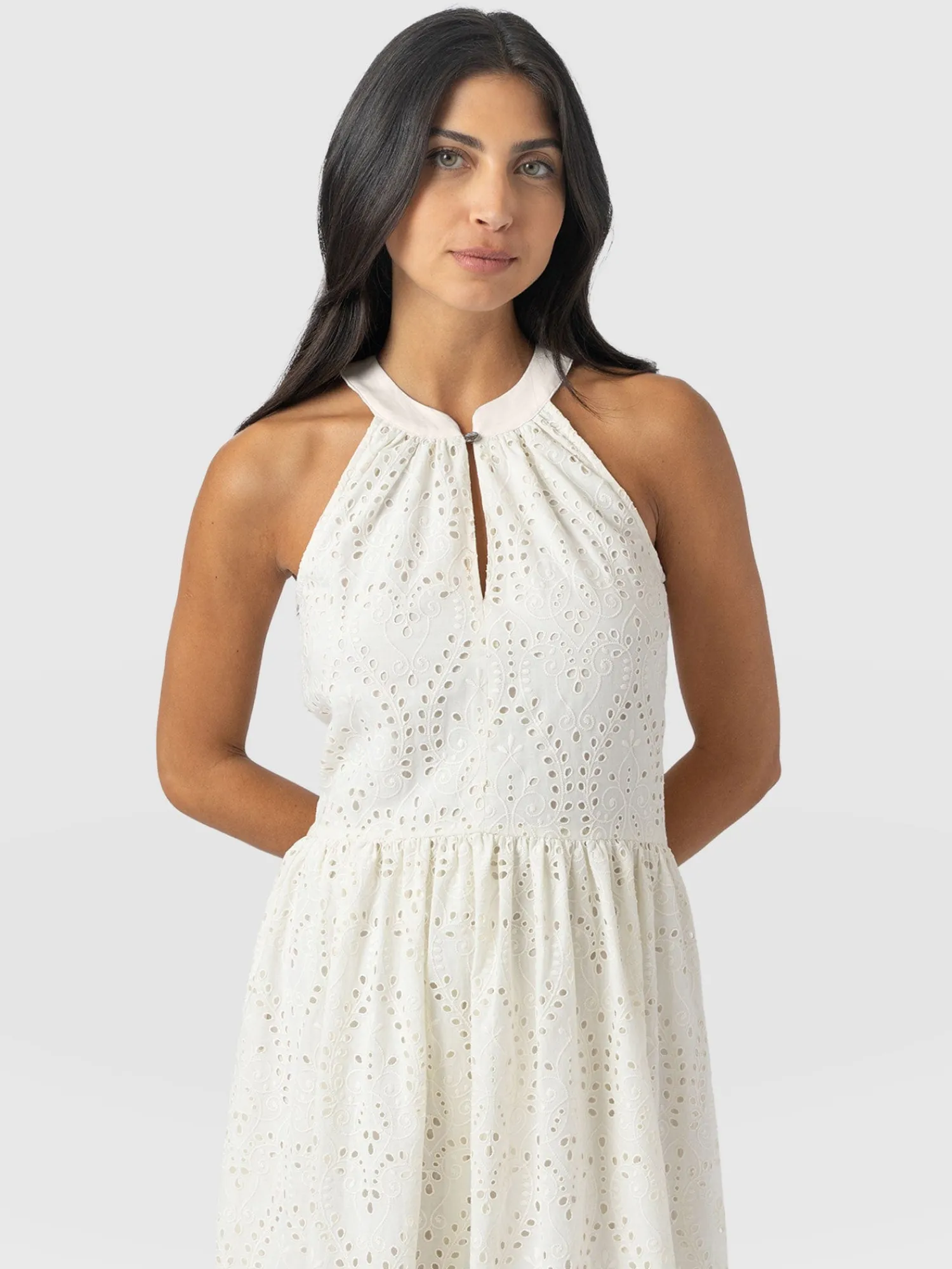 Hot Saint and Sofia Zoey Halter Neck Dress - White Broderie