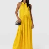Hot Saint and Sofia Zoey Halter Neck Dress - Yellow Jacquard