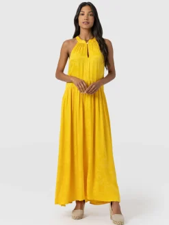 Hot Saint and Sofia Zoey Halter Neck Dress - Yellow Jacquard