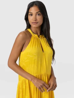 Hot Saint and Sofia Zoey Halter Neck Dress - Yellow Jacquard