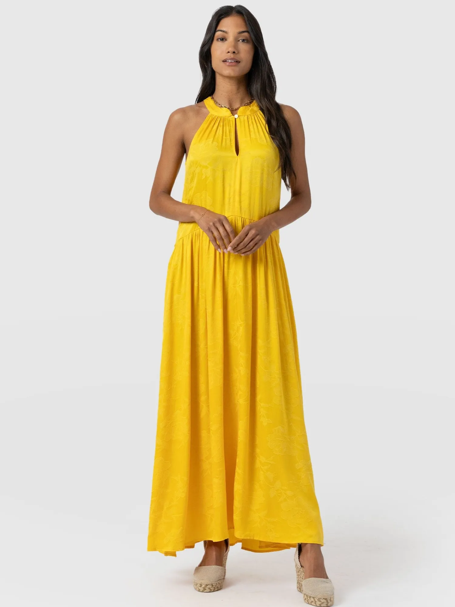 Hot Saint and Sofia Zoey Halter Neck Dress - Yellow Jacquard