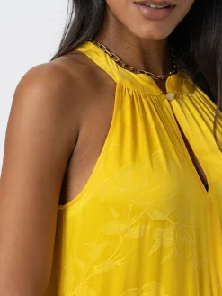 Hot Saint and Sofia Zoey Halter Neck Dress - Yellow Jacquard