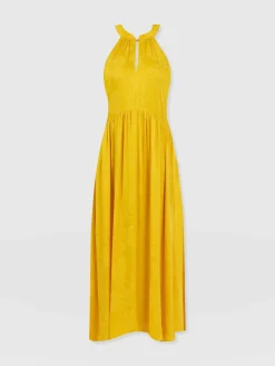 Hot Saint and Sofia Zoey Halter Neck Dress - Yellow Jacquard