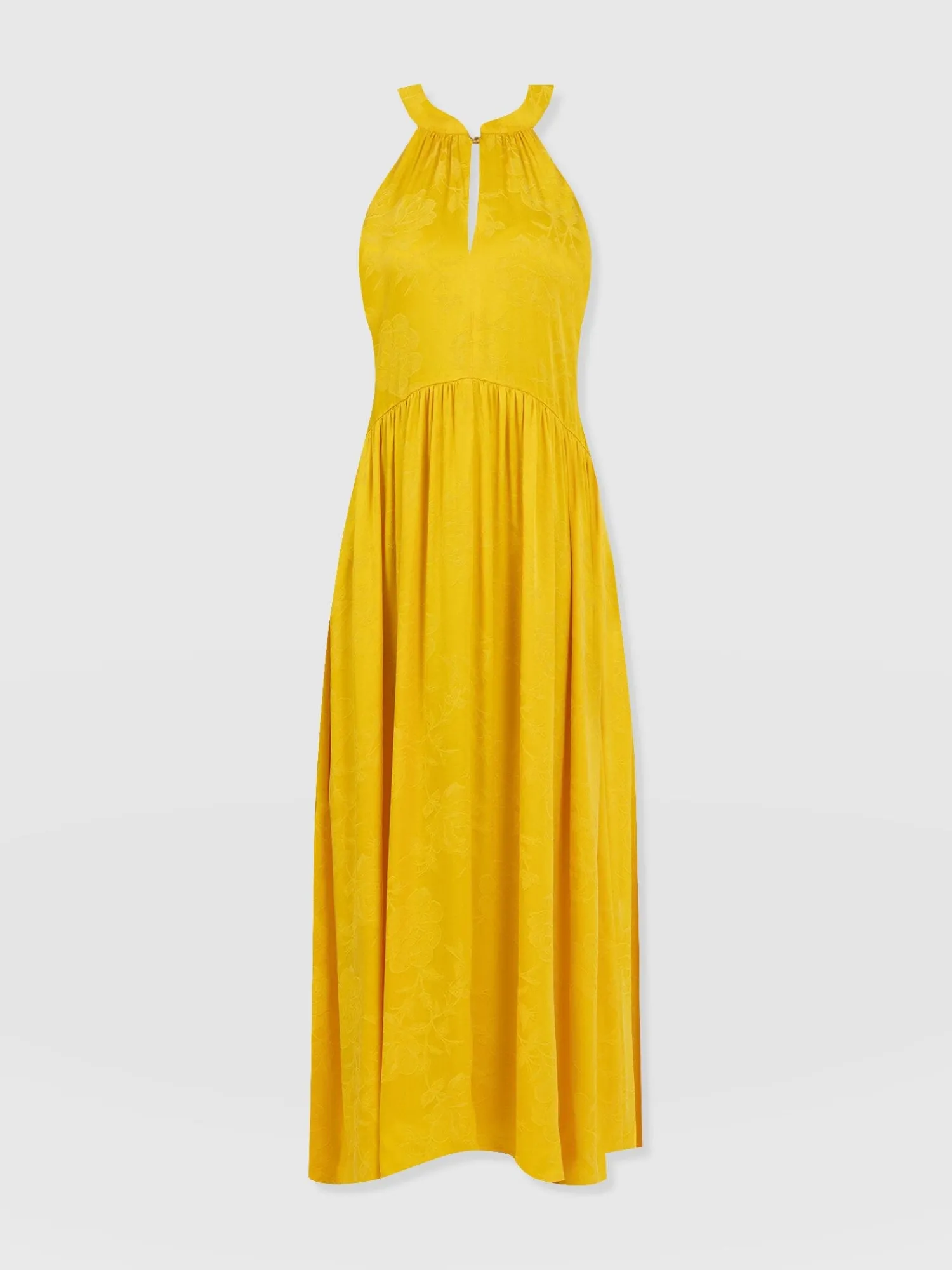 Hot Saint and Sofia Zoey Halter Neck Dress - Yellow Jacquard