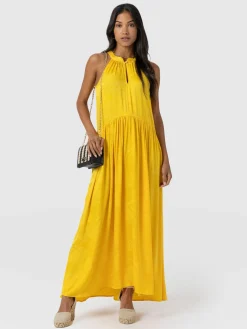 Hot Saint and Sofia Zoey Halter Neck Dress - Yellow Jacquard