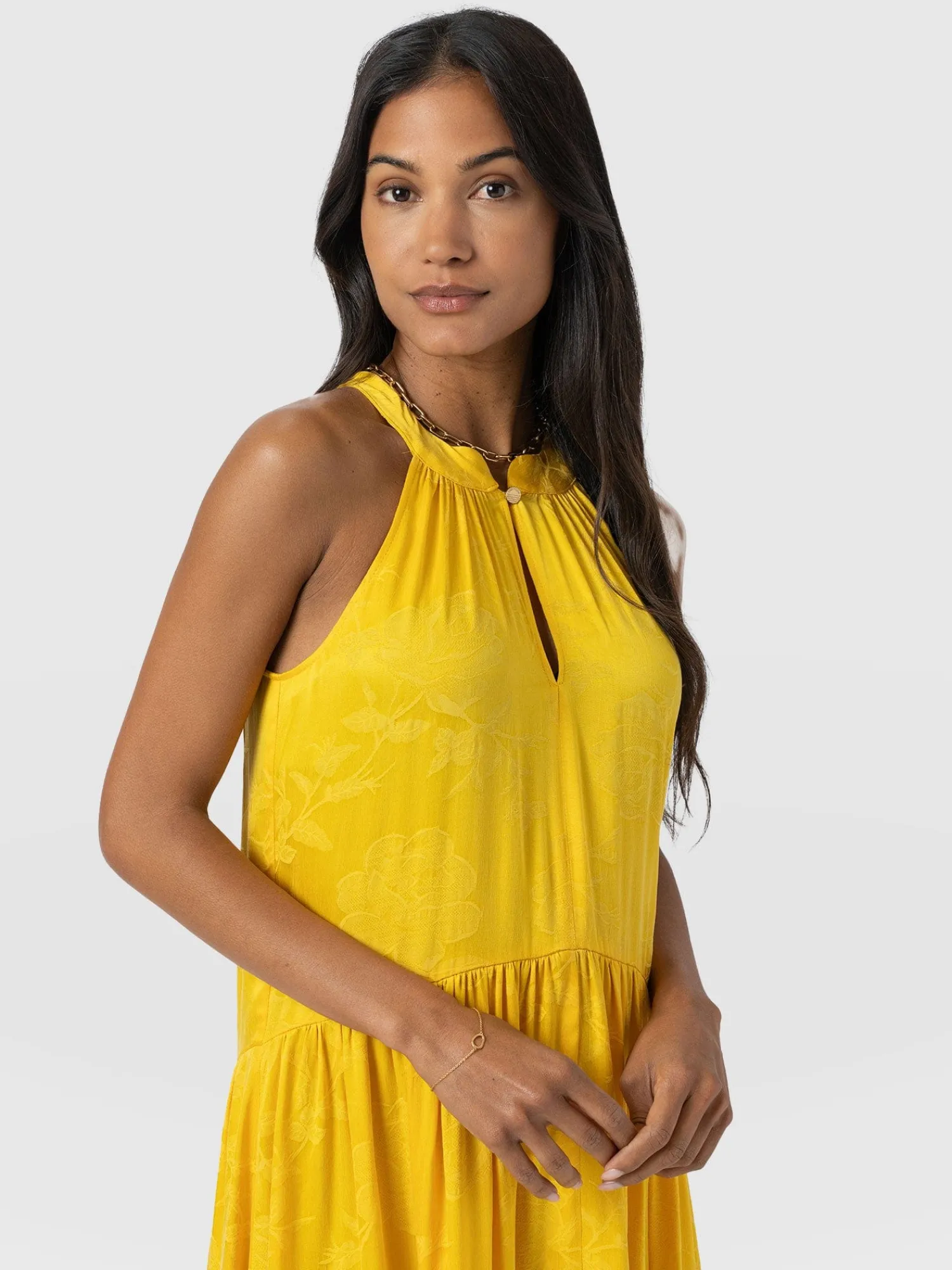 Hot Saint and Sofia Zoey Halter Neck Dress - Yellow Jacquard